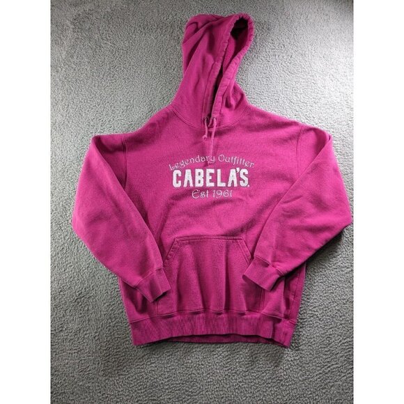 Cabela's Hoodie Womens Medium Pullover Sweatshirt Cotton Poly Spellout Pink - Picture 2 of 15